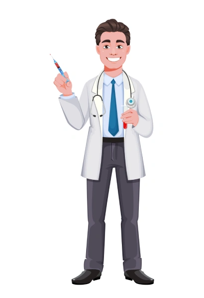 Vector cheerful doctor cartoon character isolated on white